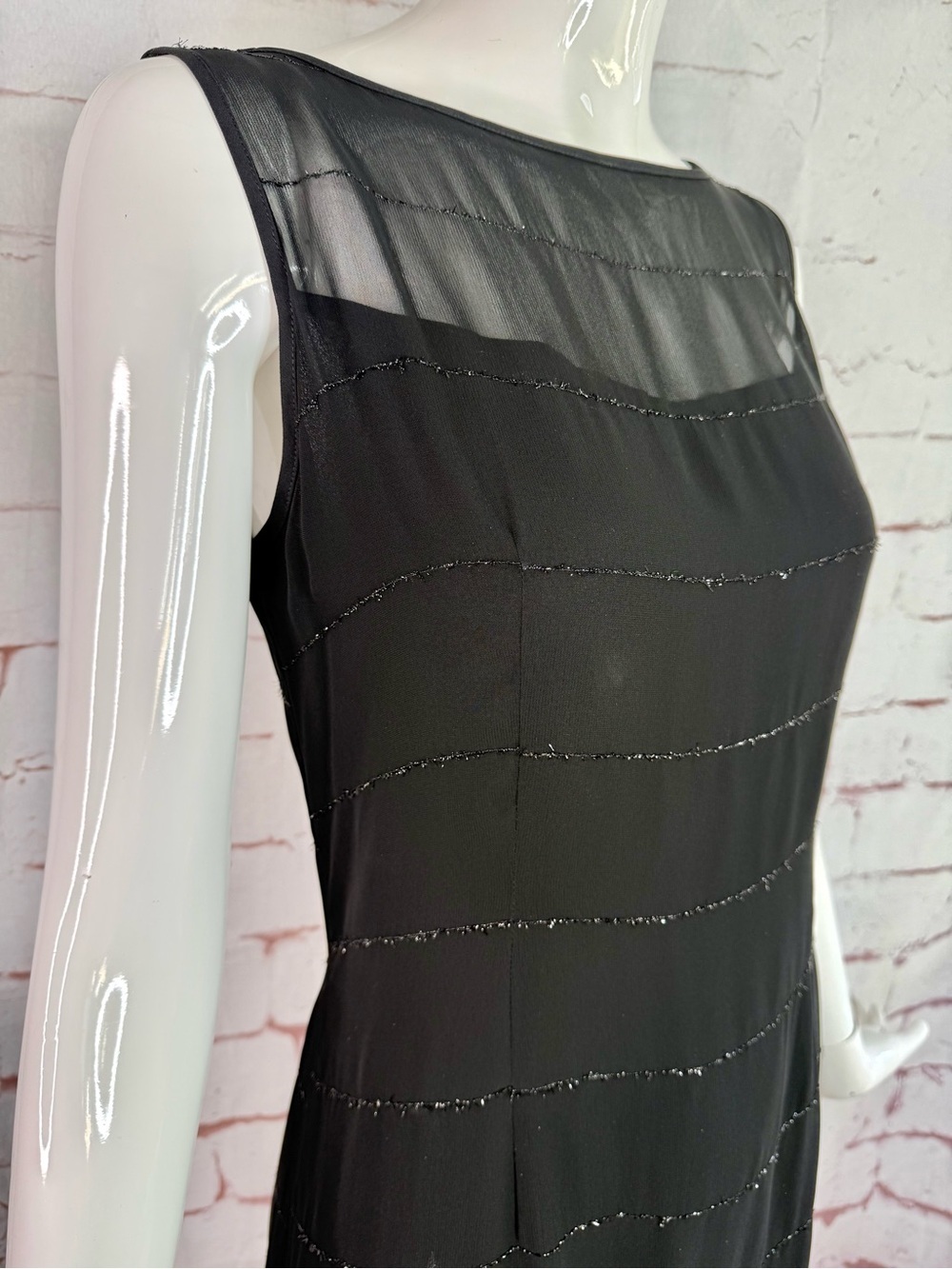 SIGRID OLSEN Black Sheath Sheer Overlay Metallic Thread 10 Cocktail Party Dress - Picture 3 of 14